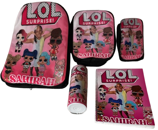 Bookbag, lunch box and pencil case, notebook and tumbler bundle